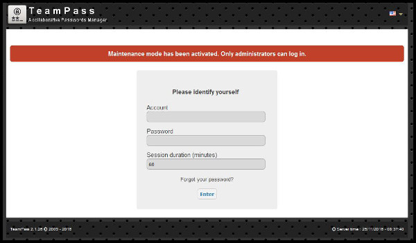 Vista primer acceso a teampass