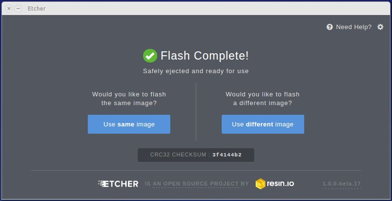 etcher trabajo completado