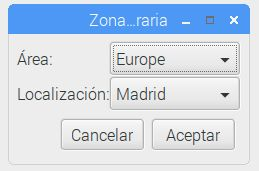 Opciones de configuración zona horaria raspbian