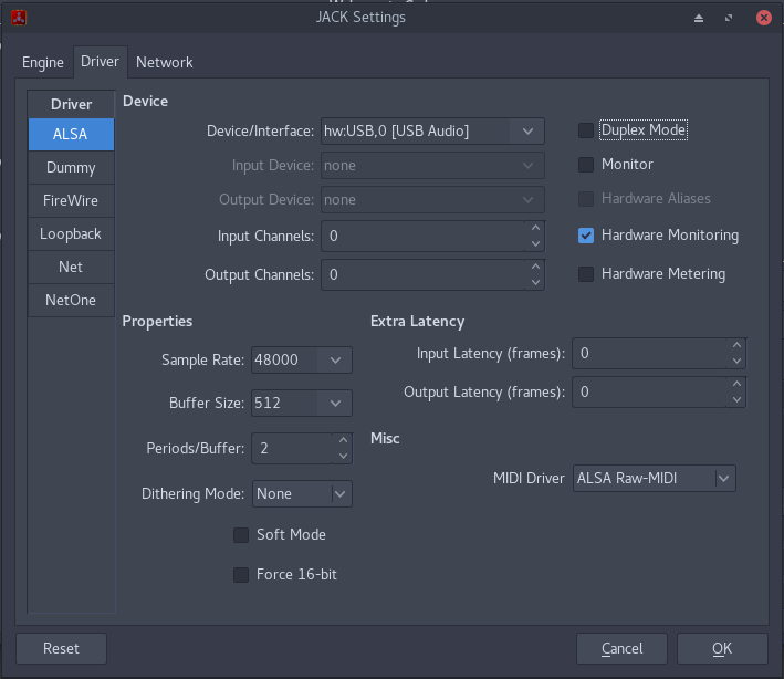 Configuración de JACK a través de Cadence