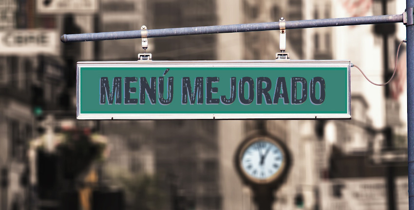 Imagen de un cartel callejero con las palabras "Menú mejorado" impresas en él.