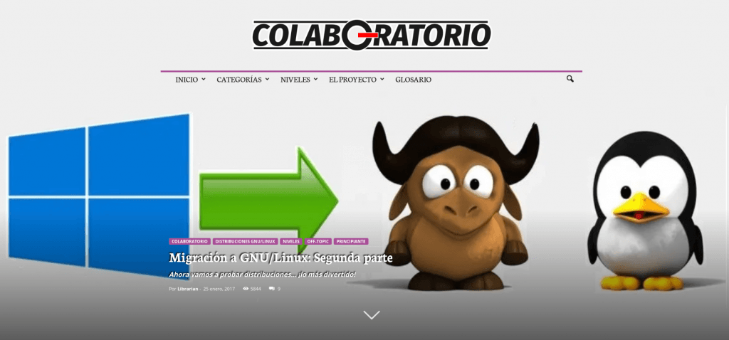 Captura de la cabecera del artículo de Librarian sobre migración a GNU.